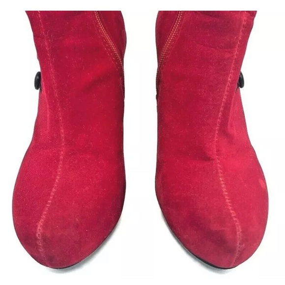 Crape Myrtle Red Velvet Heel Boots with Buttons - Picture 7 of 12